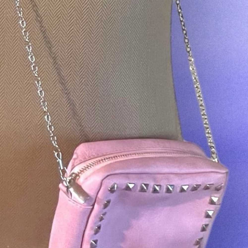 Pink Leather Rockstud Chain Crossbody Bag Valenti… - image 1