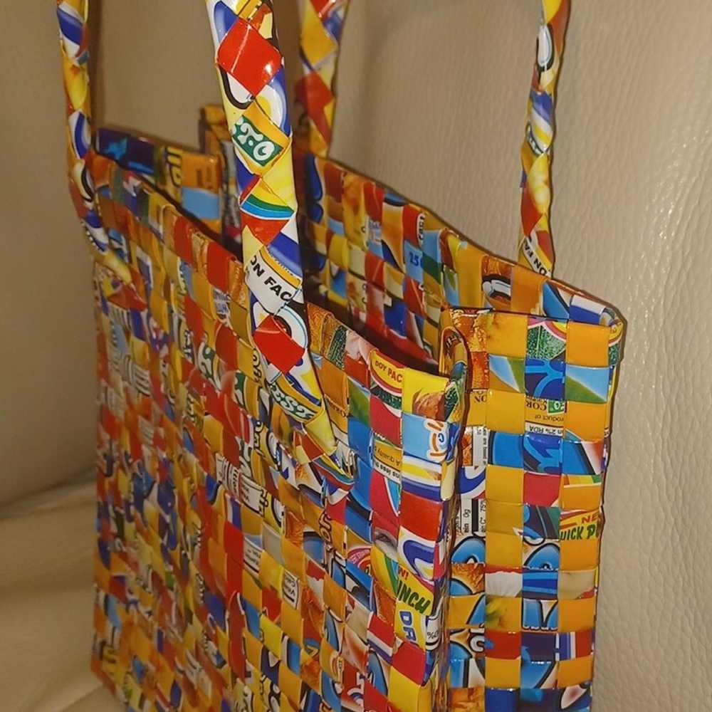 NWOT HANDMADE RECYCLED MULTICOLOR TOTE BAG- VINTA… - image 10