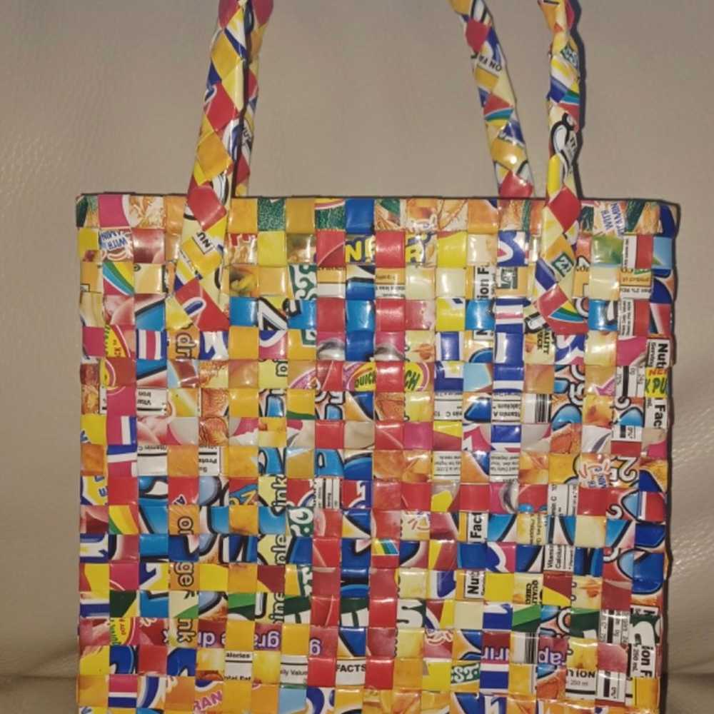 NWOT HANDMADE RECYCLED MULTICOLOR TOTE BAG- VINTA… - image 1