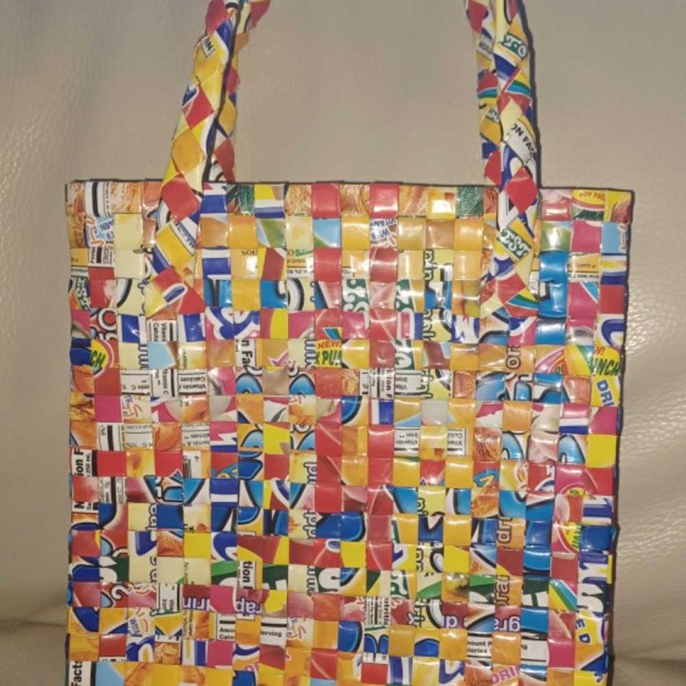 NWOT HANDMADE RECYCLED MULTICOLOR TOTE BAG- VINTA… - image 2