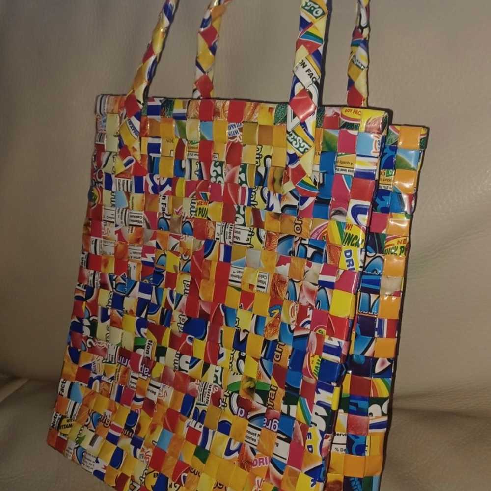 NWOT HANDMADE RECYCLED MULTICOLOR TOTE BAG- VINTA… - image 3