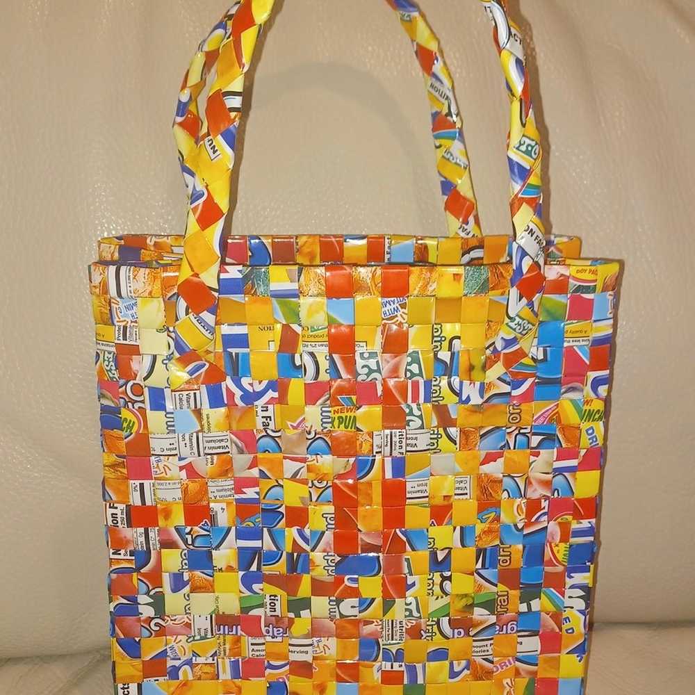 NWOT HANDMADE RECYCLED MULTICOLOR TOTE BAG- VINTA… - image 4