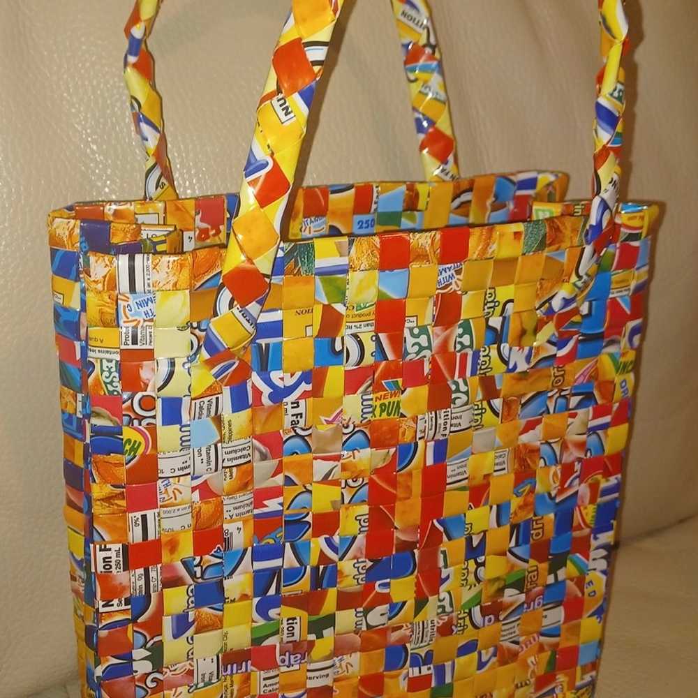 NWOT HANDMADE RECYCLED MULTICOLOR TOTE BAG- VINTA… - image 5