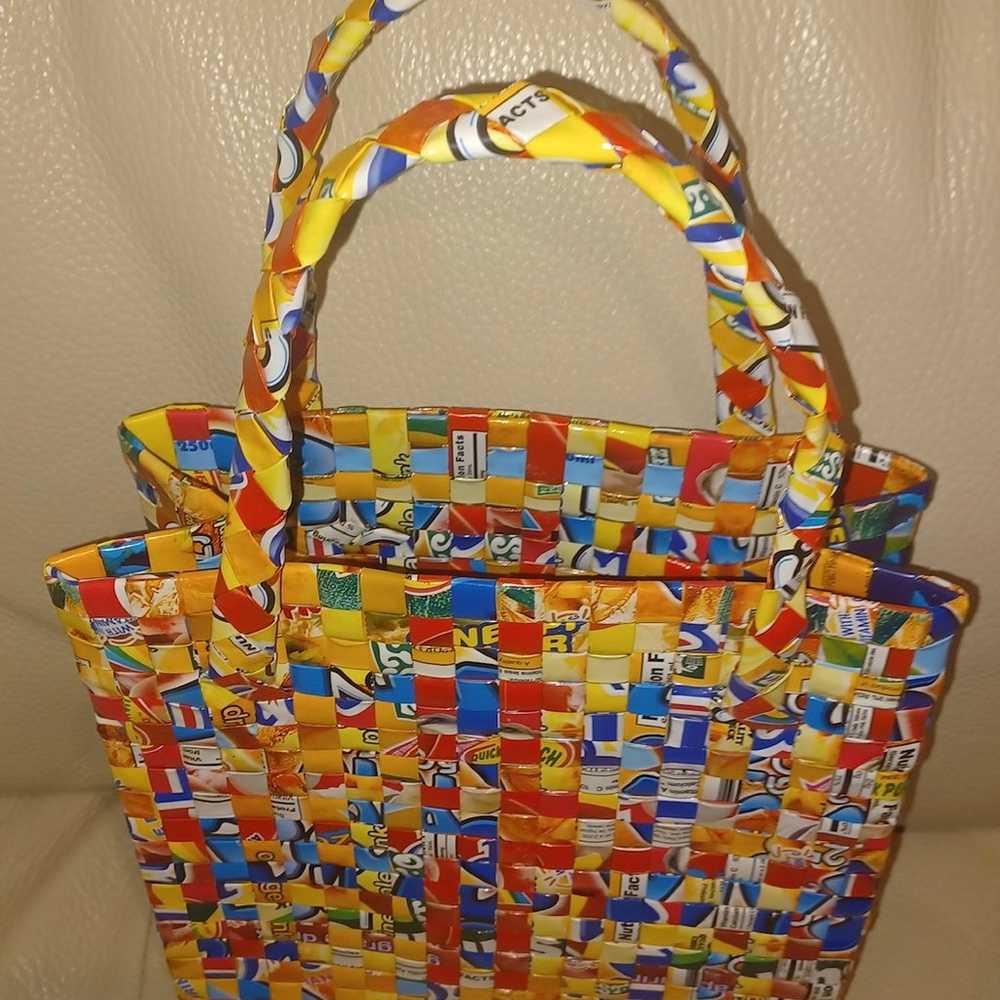 NWOT HANDMADE RECYCLED MULTICOLOR TOTE BAG- VINTA… - image 8