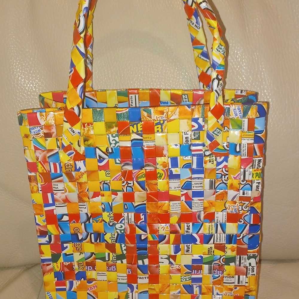 NWOT HANDMADE RECYCLED MULTICOLOR TOTE BAG- VINTA… - image 9