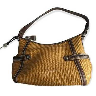 Vintage Fossil Woven Straw & Leather Handbag - image 1