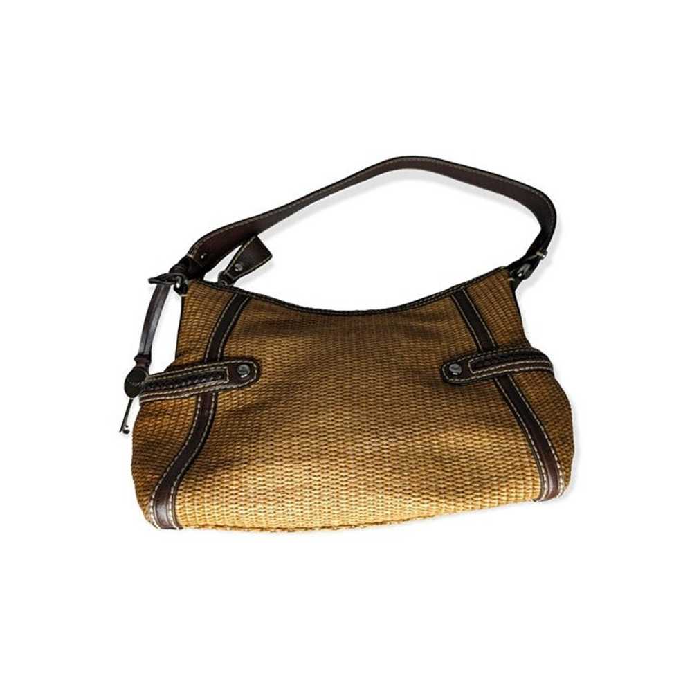 Vintage Fossil Woven Straw & Leather Handbag - image 2