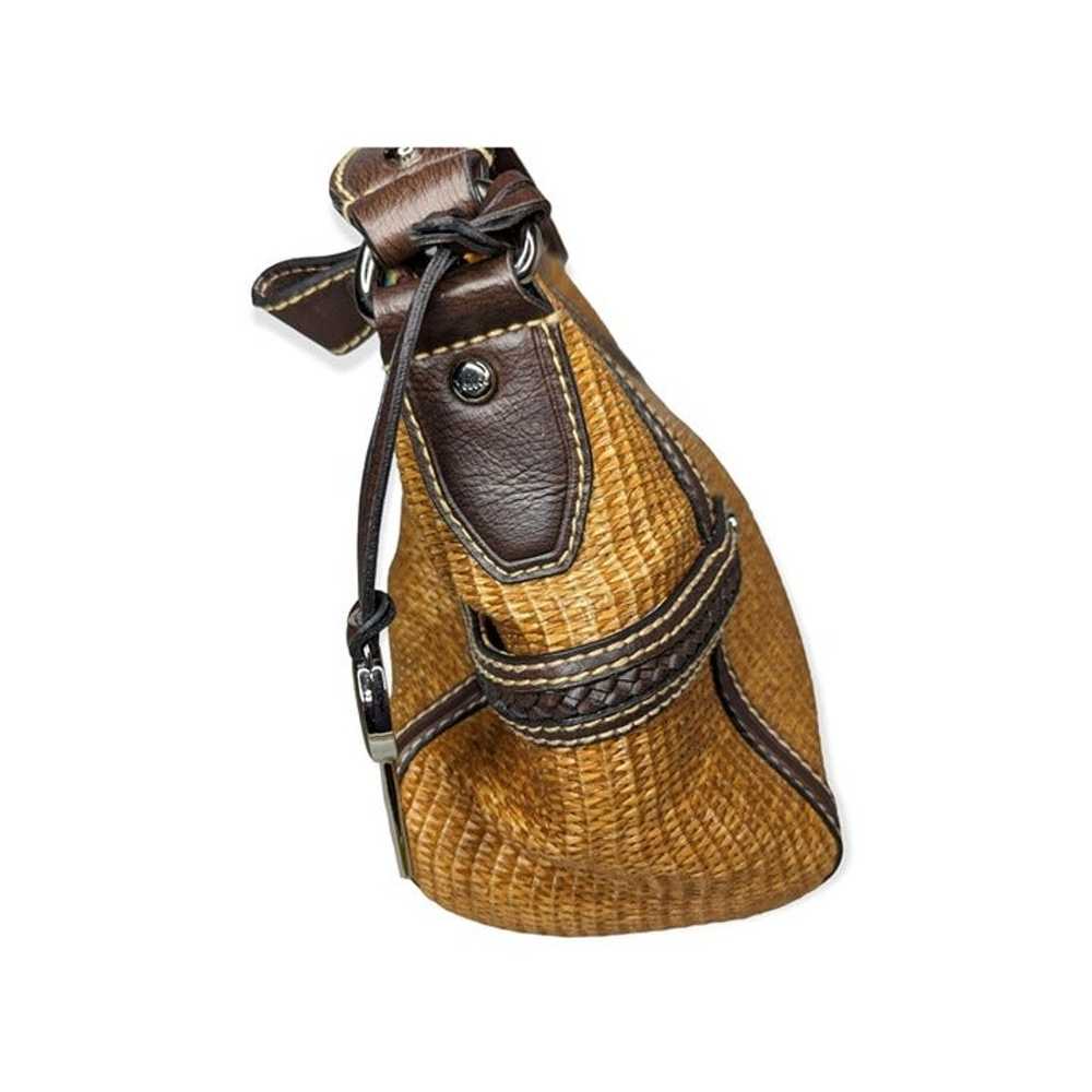 Vintage Fossil Woven Straw & Leather Handbag - image 4