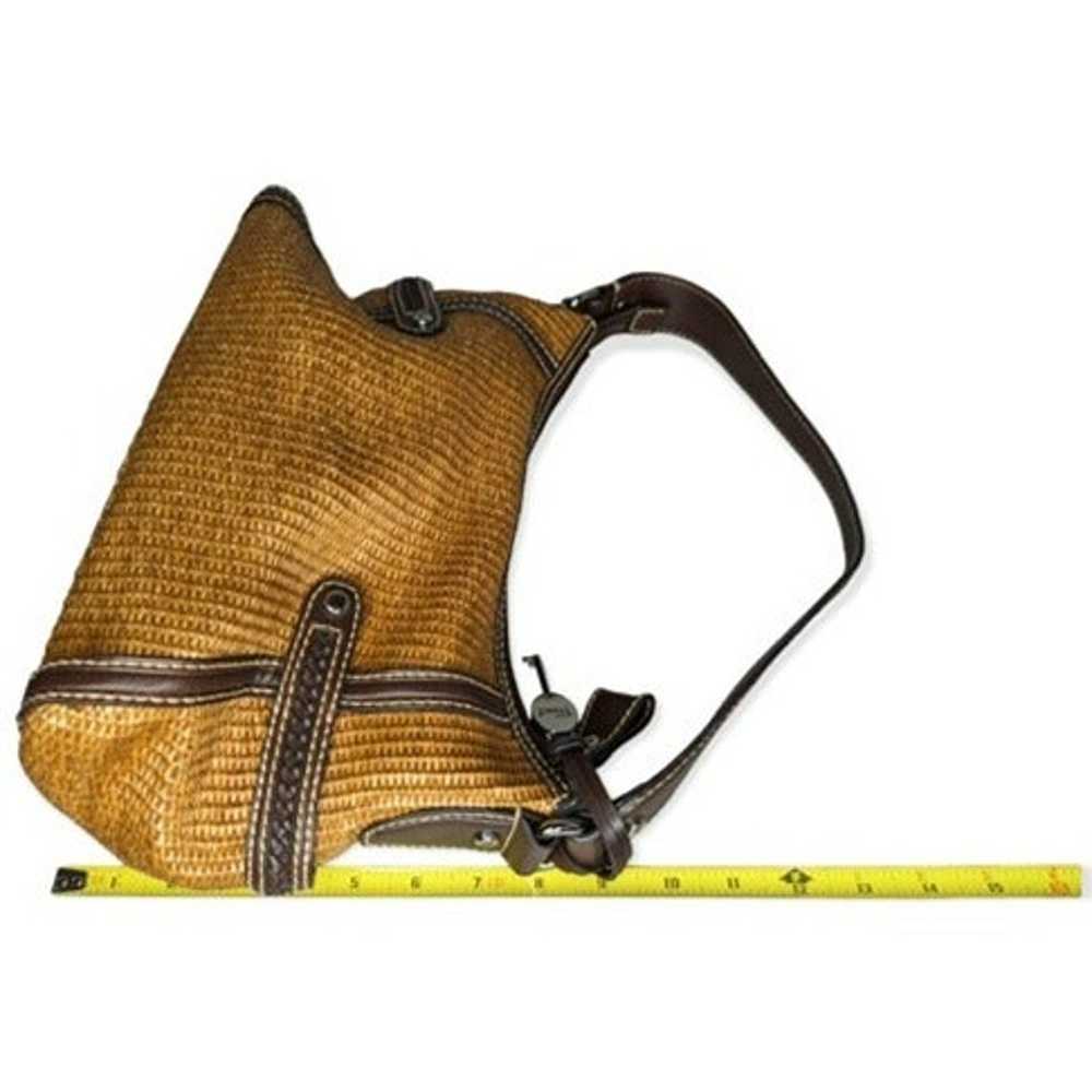 Vintage Fossil Woven Straw & Leather Handbag - image 8