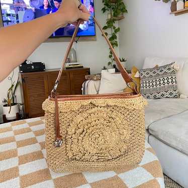 BRIGHTON TAN BROWN CROCHET WICKER BAG HANDBAG PURS