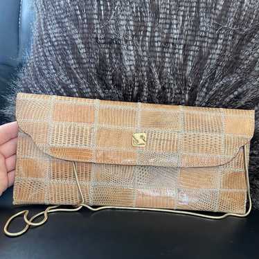 VINTAGE SANES BROWN SNAKESKIN SHOULDER CLUTCH BAG… - image 1