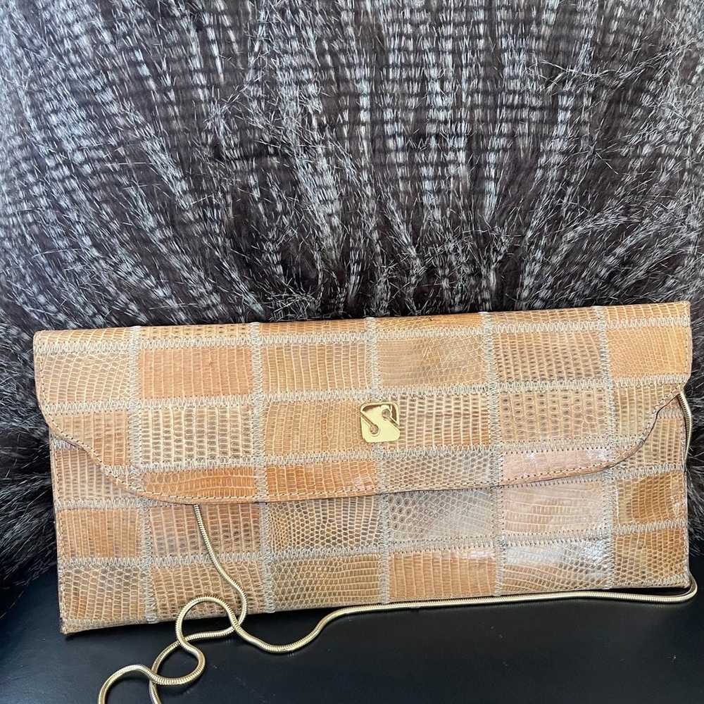 VINTAGE SANES BROWN SNAKESKIN SHOULDER CLUTCH BAG… - image 3