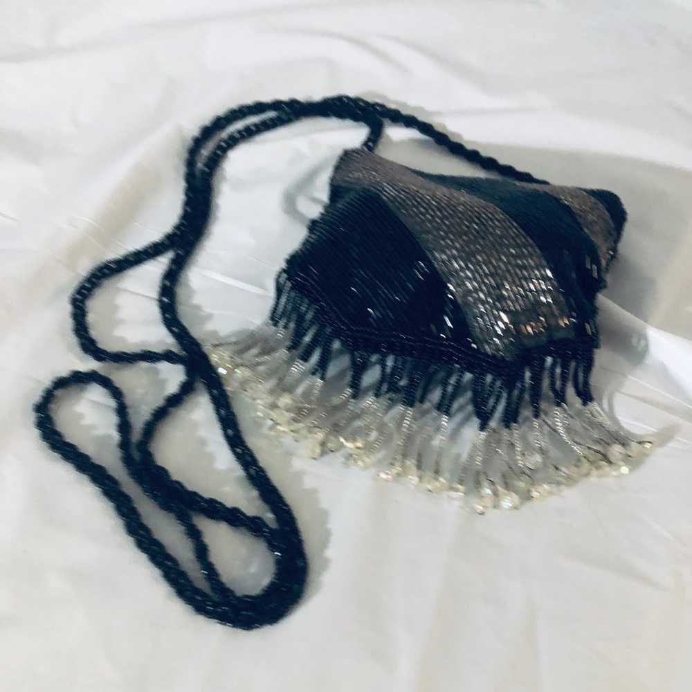 Black & Silver Vintage Beaded Purse - image 10