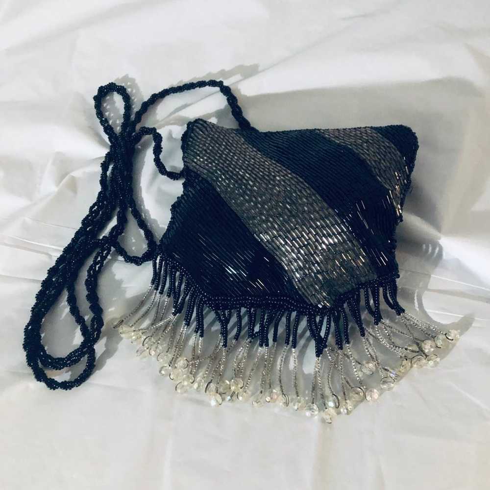 Black & Silver Vintage Beaded Purse - image 11