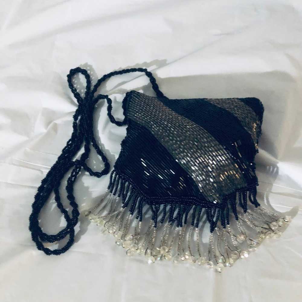 Black & Silver Vintage Beaded Purse - image 1