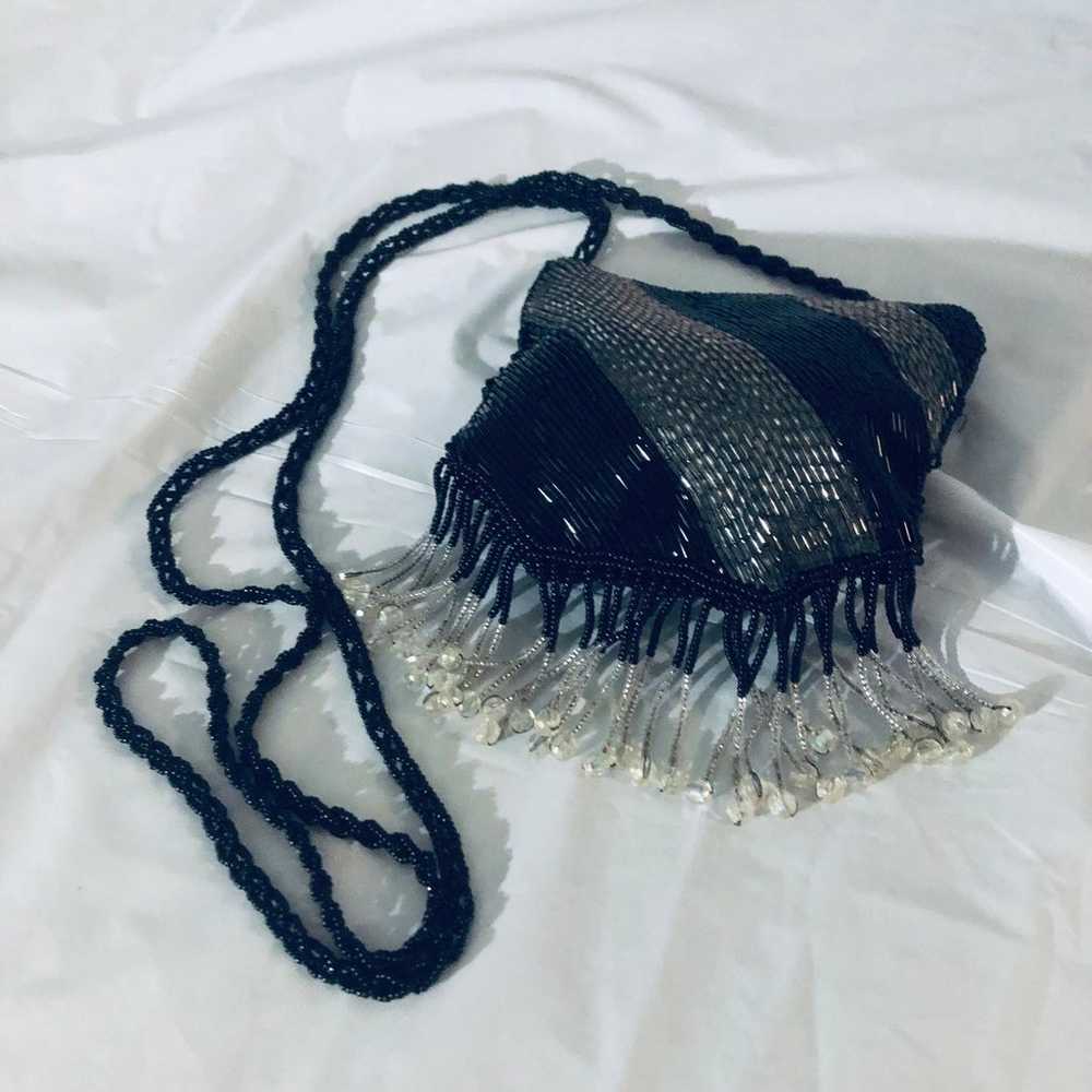 Black & Silver Vintage Beaded Purse - image 2