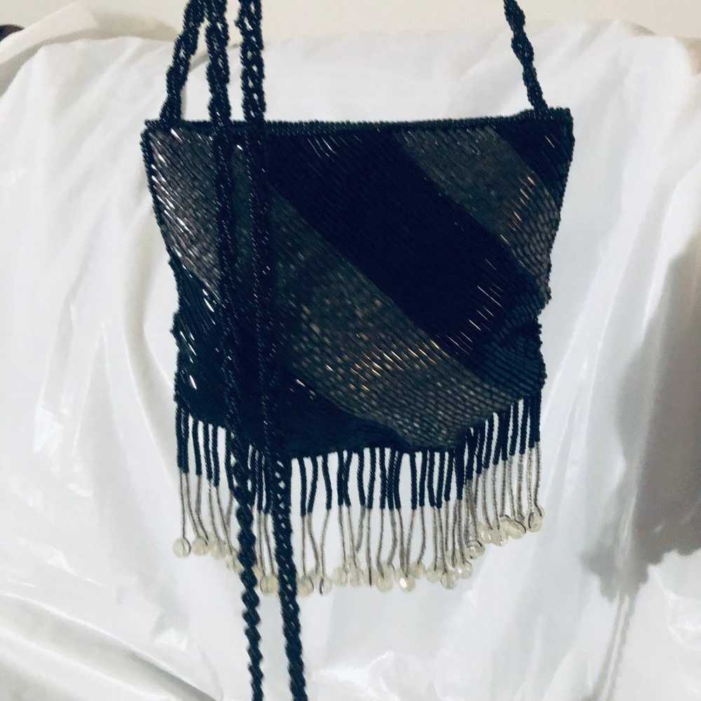 Black & Silver Vintage Beaded Purse - image 4