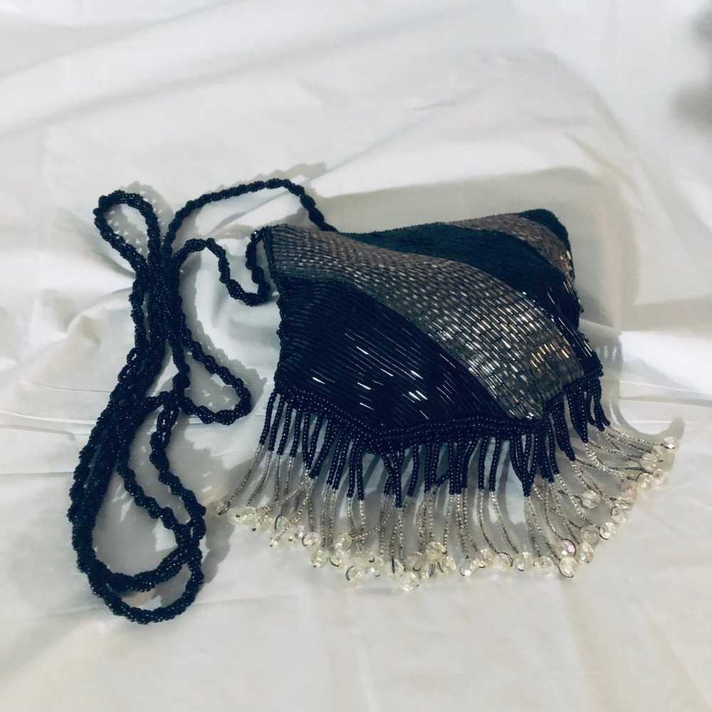 Black & Silver Vintage Beaded Purse - image 6