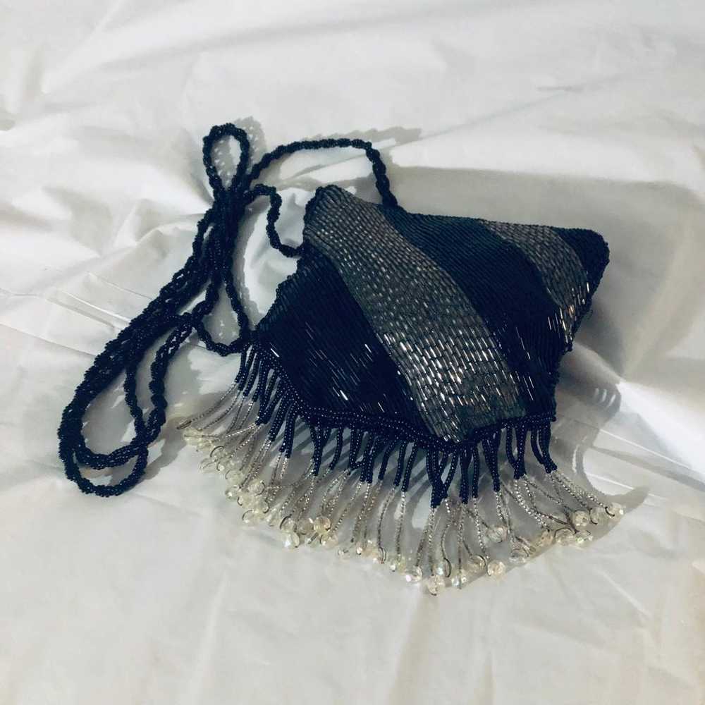 Black & Silver Vintage Beaded Purse - image 7