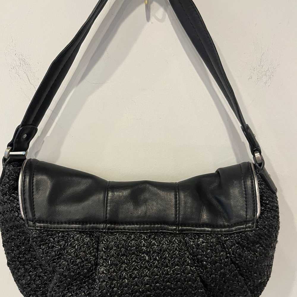 CALVIN KLEIN BLACK LEATHER STRAW PURSE SHOULDER B… - image 2