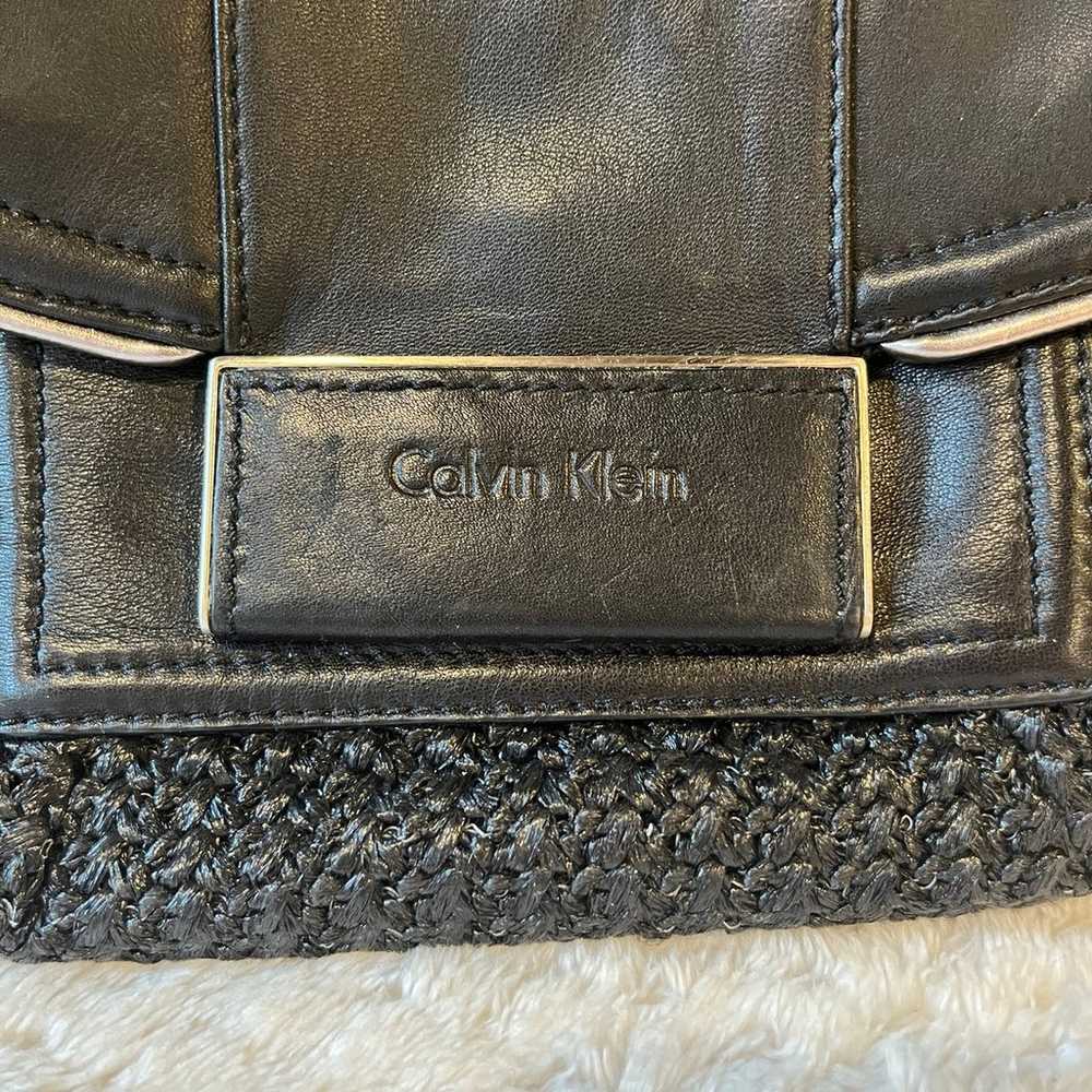 CALVIN KLEIN BLACK LEATHER STRAW PURSE SHOULDER B… - image 3