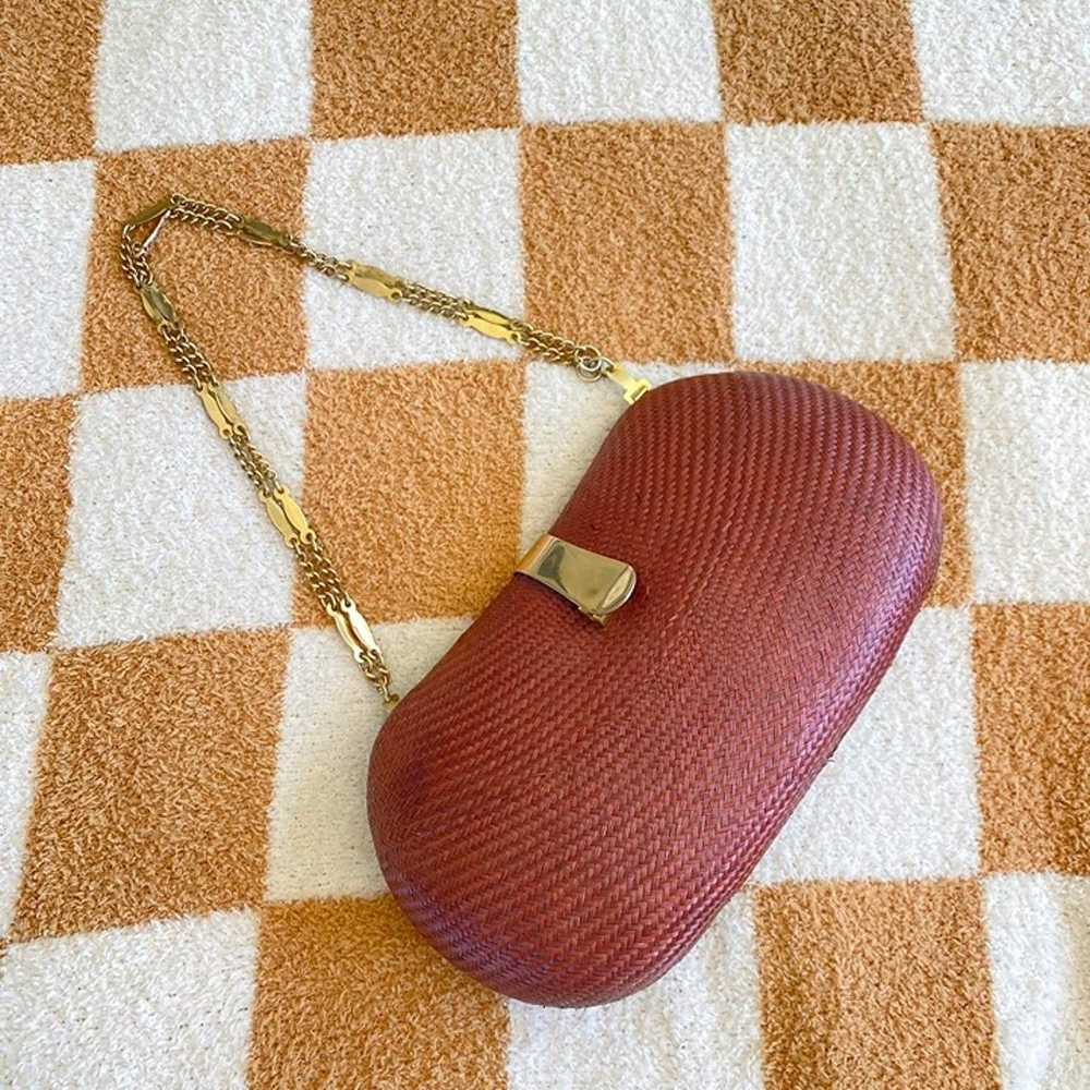 BURGUNDY BROWN RUST GOLD STRUCTURED VINTAGE PURSE - image 3