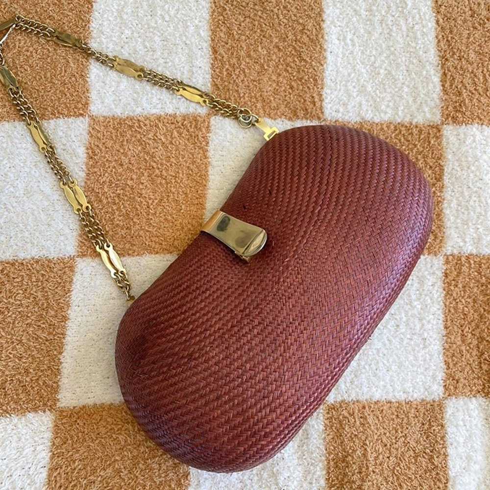 BURGUNDY BROWN RUST GOLD STRUCTURED VINTAGE PURSE - image 4