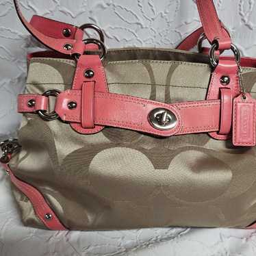 Vintage Coach Purse Signature Khaki and Pink