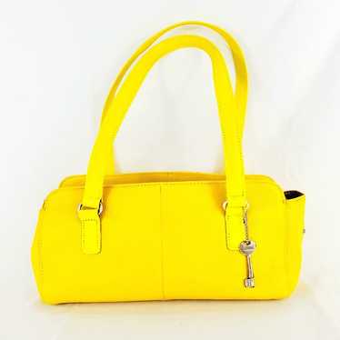 Vintage Fossil Canary Pebble Leather Satchel Hand… - image 1