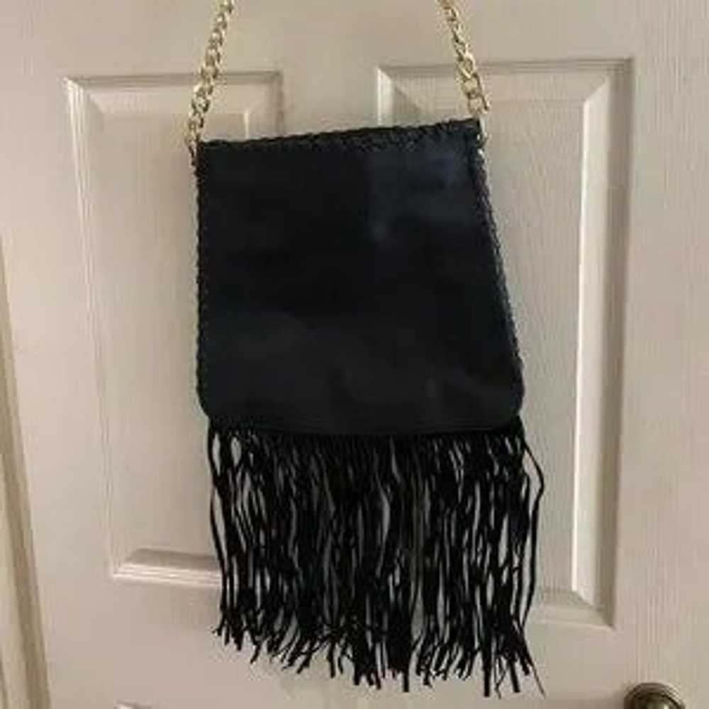 VINTAGE BLACK FRINGED SHOULDER BAG - image 1