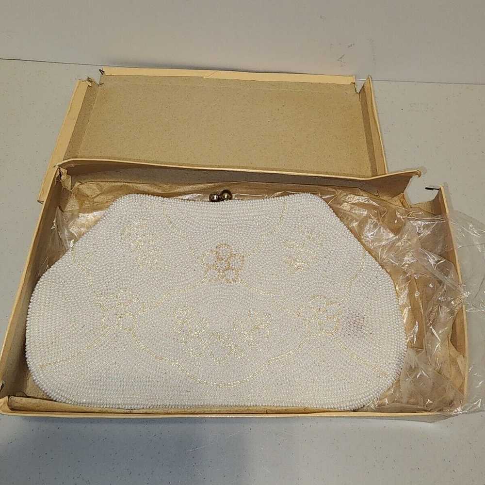 Vintage Richere White Beaded Purse In Box - image 8