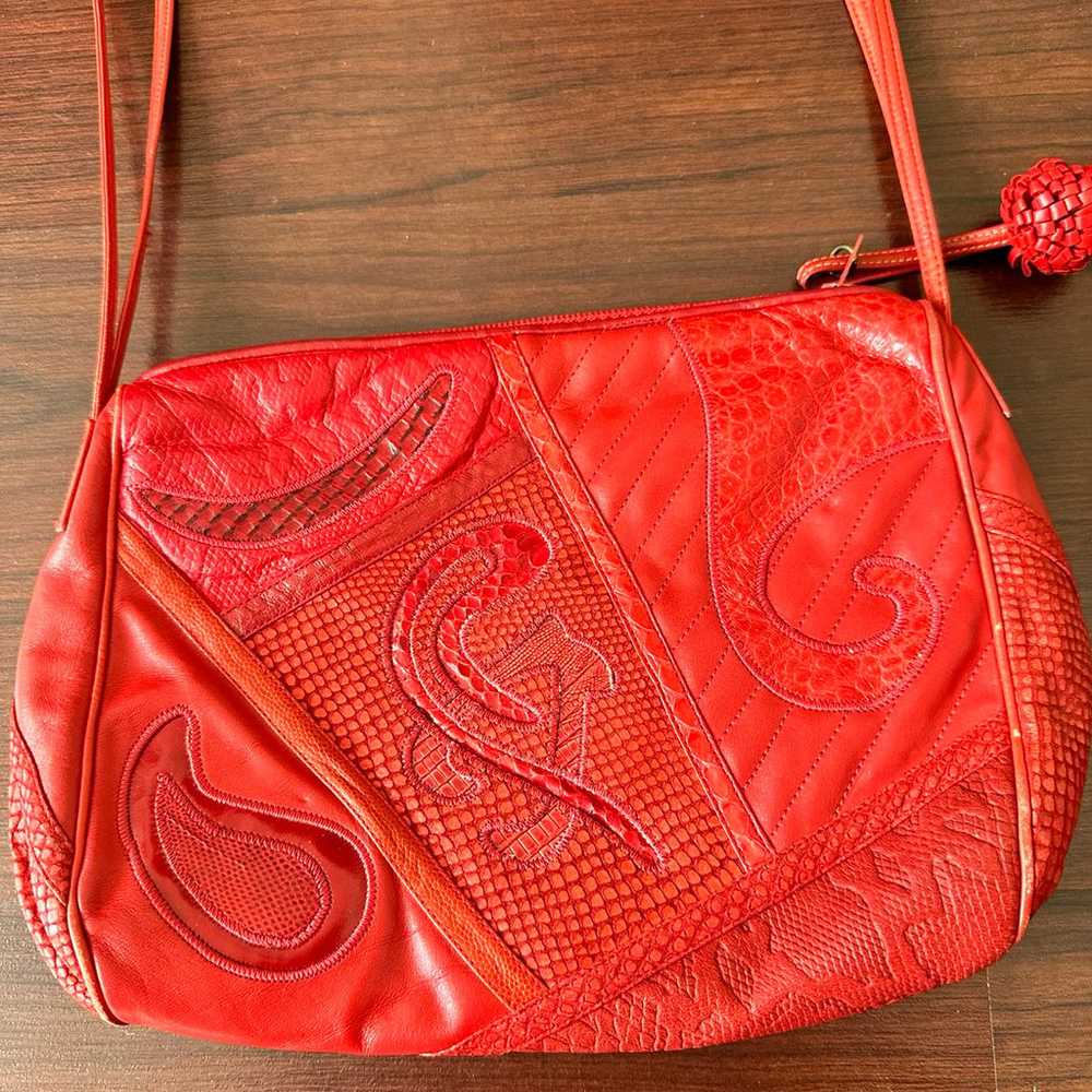 Gorgeous Vintage Sharif red snake skin leather pu… - image 4