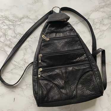 Vintage Turkish Leather black multi way backpack s