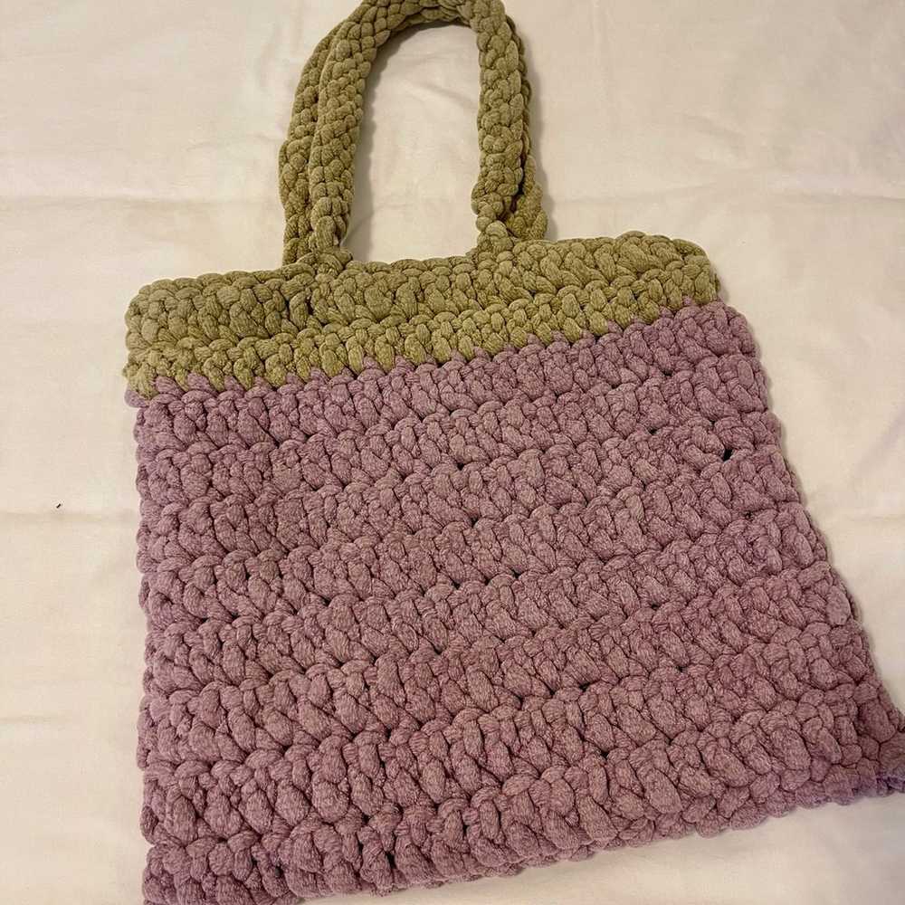 Large Vintage Two Tone Handmade Crochet Handbag 1… - image 2