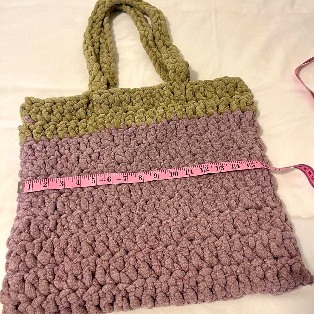 Large Vintage Two Tone Handmade Crochet Handbag 1… - image 4