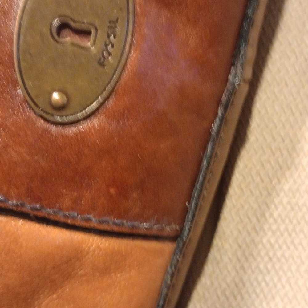 FOSSIL TWO TONED BROWN SATCHEL BAG PURSE - image 4