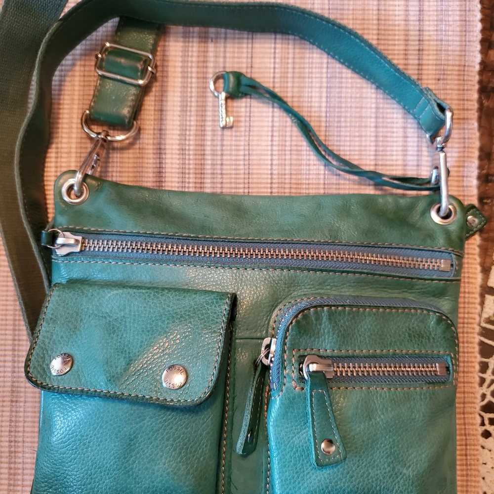 Vintage Leather Fossil Crossbody Purse Green - image 2