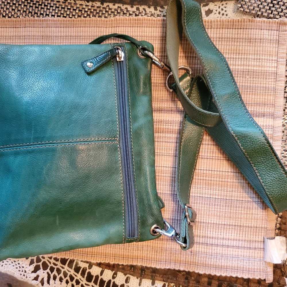 Vintage Leather Fossil Crossbody Purse Green - image 4