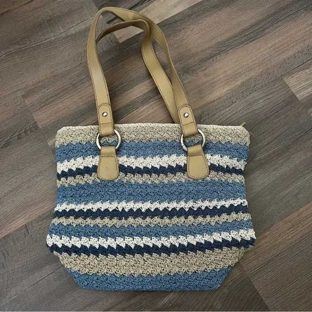 Vintage Y2K Woven Crochet Stripe Shoulder Bag Blu… - image 11