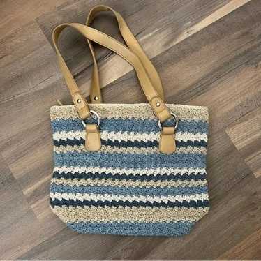 Vintage Y2K Woven Crochet Stripe Shoulder Bag Blu… - image 1