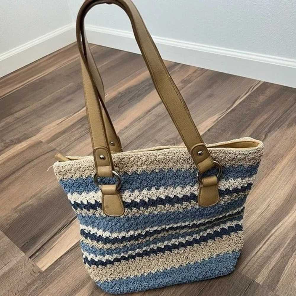 Vintage Y2K Woven Crochet Stripe Shoulder Bag Blu… - image 2