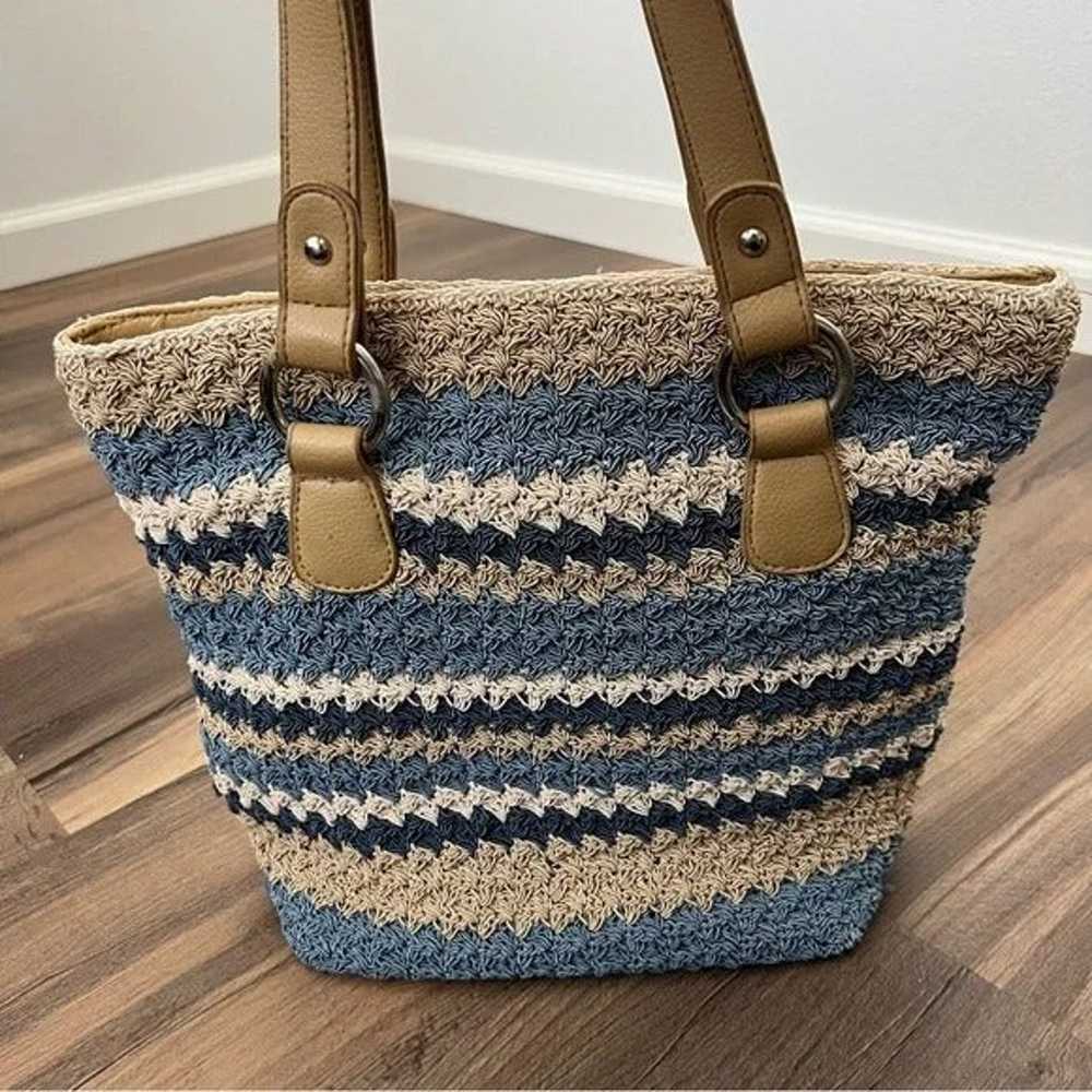 Vintage Y2K Woven Crochet Stripe Shoulder Bag Blu… - image 3