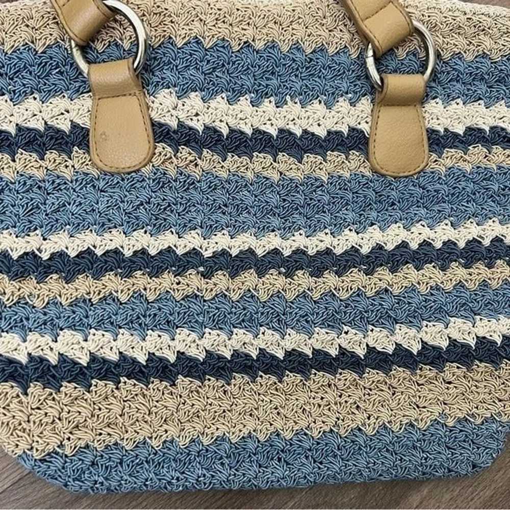 Vintage Y2K Woven Crochet Stripe Shoulder Bag Blu… - image 4