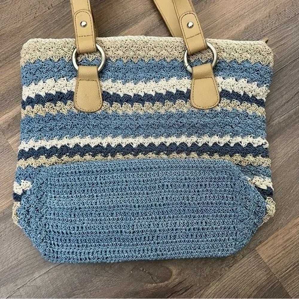 Vintage Y2K Woven Crochet Stripe Shoulder Bag Blu… - image 5