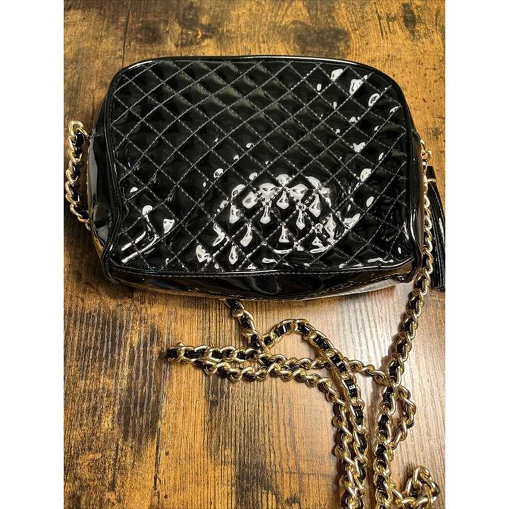 Amanda Smith Purse Vtg Black Quilted Patent Faux … - image 11