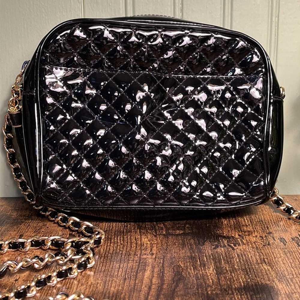 Amanda Smith Purse Vtg Black Quilted Patent Faux … - image 2