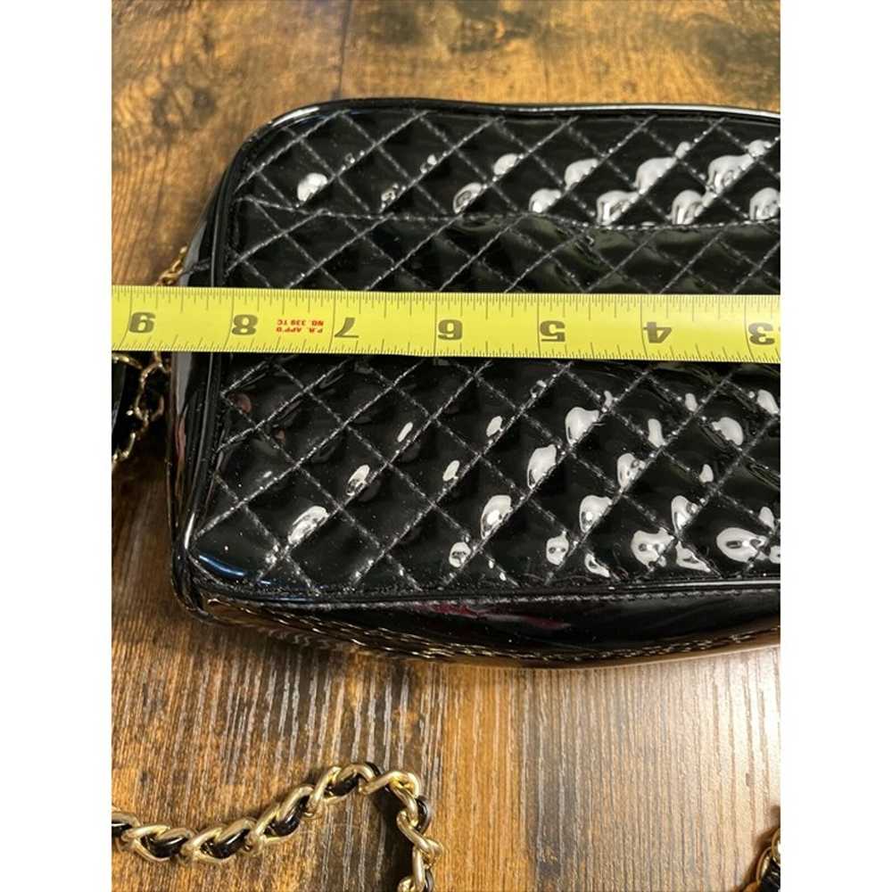 Amanda Smith Purse Vtg Black Quilted Patent Faux … - image 7