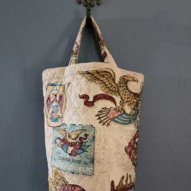 Vintage Knitility Quilted Bucket Tote Bag Bicente… - image 1