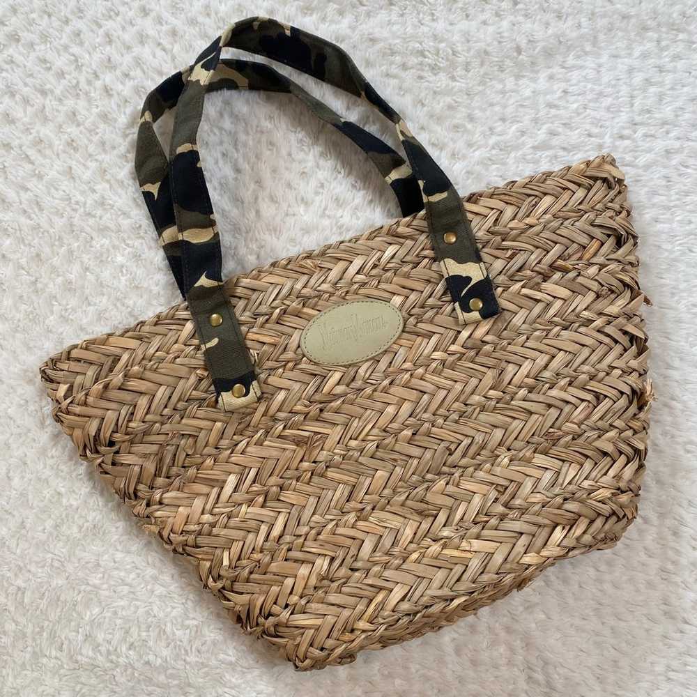 Vintage Neiman Marcus Straw & Camo Tote - image 1