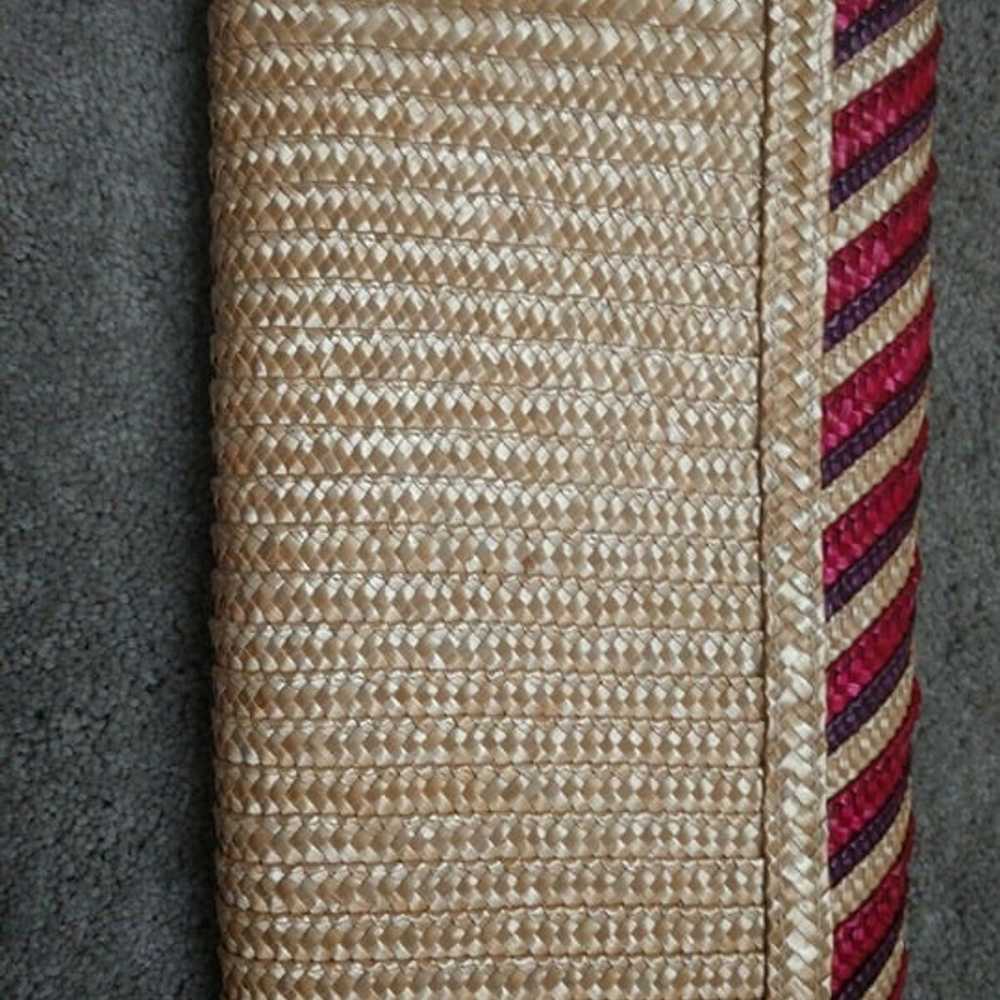 Vintage Straw Foldover Striped Large Clutch 12" R… - image 2